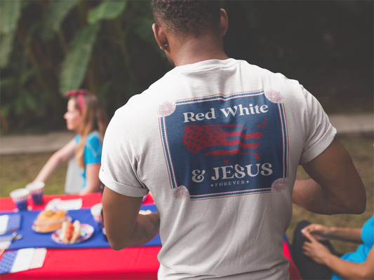 FOR A LIMITED TIME!!!  MINISTRY RED WHITE AND JESUS SHIRTS FOR THE 4th